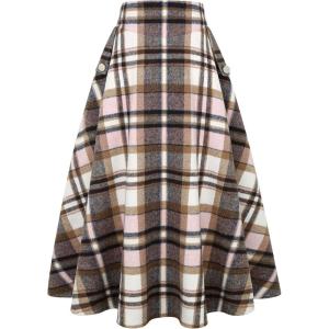 imageIDEALSANXUN Womens Fall Winter High Waisted Wool Plaid Aline Long SkirtPlaid Pink