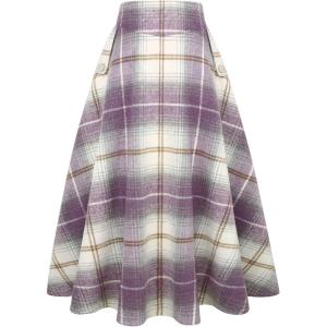 imageIDEALSANXUN Womens Fall Winter High Waisted Wool Plaid Aline Long SkirtPlaid Purple