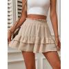 imageIDEALSANXUN Flowy Shorts for Women Spring Summer Tiered Skorts Elastic High Waisted A Line Pleated Ruffle Mini SkirtKhaki