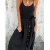imageIDEALSANXUN Linen Skirts for Women Spring Summer Casual Trendy Flowy Lightweight Elastic Waist Long Maxi Skirt with BeltBlack