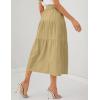 imageIDEALSANXUN Linen Skirts for Women Spring Summer Outfits A Line Elastic High Waisted Casual Lightweight Tiered Midi SkirtKhaki