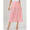 imageIDEALSANXUN Linen Skirts for Women Spring Summer Outfits A Line Elastic High Waisted Casual Lightweight Tiered Midi SkirtPink