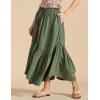 imageIDEALSANXUN Ruffle Long Flowy Skirts for Women Summer A Line Elastic High Waisted Casual Beach Maxi Skirts with PocketsArmy