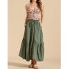 imageIDEALSANXUN Ruffle Long Flowy Skirts for Women Summer A Line Elastic High Waisted Casual Beach Maxi Skirts with PocketsArmy