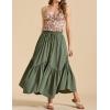imageIDEALSANXUN Ruffle Long Flowy Skirts for Women Summer A Line Elastic High Waisted Casual Beach Maxi Skirts with PocketsArmy