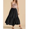 imageIDEALSANXUN Ruffle Long Flowy Skirts for Women Summer A Line Elastic High Waisted Casual Beach Maxi Skirts with PocketsBlack