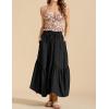 imageIDEALSANXUN Ruffle Long Flowy Skirts for Women Summer A Line Elastic High Waisted Casual Beach Maxi Skirts with PocketsBlack