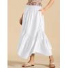 imageIDEALSANXUN Ruffle Long Flowy Skirts for Women Summer A Line Elastic High Waisted Casual Beach Maxi Skirts with PocketsWhite