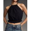 imageIDEALSANXUN Womens Crop Linen Halter Tops Summer High Neck Tank Tops Sleeveless ShirtsBlack
