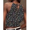 imageIDEALSANXUN Womens Crop Linen Halter Tops Summer High Neck Tank Tops Sleeveless ShirtsFloral Black