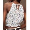 imageIDEALSANXUN Womens Crop Linen Halter Tops Summer High Neck Tank Tops Sleeveless ShirtsFloral White