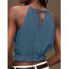 imageIDEALSANXUN Womens Crop Linen Halter Tops Summer High Neck Tank Tops Sleeveless ShirtsGrey Blue