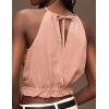 imageIDEALSANXUN Womens Crop Linen Halter Tops Summer High Neck Tank Tops Sleeveless ShirtsPink