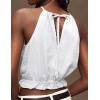 imageIDEALSANXUN Womens Crop Linen Halter Tops Summer High Neck Tank Tops Sleeveless ShirtsWhite