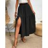 imageIDEALSANXUN Womens Ruffle Midi Skirt with Slit Spring Summer Elastic High Waisted Casual Flowy A Line Beach SkirtsBlack