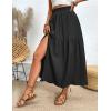 imageIDEALSANXUN Womens Ruffle Midi Skirt with Slit Spring Summer Elastic High Waisted Casual Flowy A Line Beach SkirtsBlack