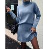 imageIDEALSANXUN Womens Sweater and Skirt Set Fall Winter 2 Piece Set Turtleneck Sweater Pleated SkirtBlue