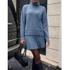 imageIDEALSANXUN Womens Sweater and Skirt Set Fall Winter 2 Piece Set Turtleneck Sweater Pleated SkirtBlue