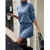 imageIDEALSANXUN Womens Sweater and Skirt Set Fall Winter 2 Piece Set Turtleneck Sweater Pleated SkirtBlue