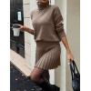 imageIDEALSANXUN Womens Sweater and Skirt Set Fall Winter 2 Piece Set Turtleneck Sweater Pleated SkirtBrown