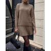 imageIDEALSANXUN Womens Sweater and Skirt Set Fall Winter 2 Piece Set Turtleneck Sweater Pleated SkirtBrown