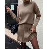 imageIDEALSANXUN Womens Sweater and Skirt Set Fall Winter 2 Piece Set Turtleneck Sweater Pleated SkirtBrown