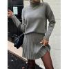 imageIDEALSANXUN Womens Sweater and Skirt Set Fall Winter 2 Piece Set Turtleneck Sweater Pleated SkirtGrey