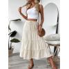 imageIDEALSANXUN Womens Tiered Flowy Maxi Skirt Summer Boho Elastic Waist Pleated A Line Loose Swing Long Beach DressBeige