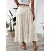 imageIDEALSANXUN Womens Tiered Flowy Maxi Skirt Summer Boho Elastic Waist Pleated A Line Loose Swing Long Beach DressBeige