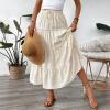 imageIDEALSANXUN Womens Tiered Flowy Maxi Skirt Summer Boho Elastic Waist Pleated A Line Loose Swing Long Beach DressBeige