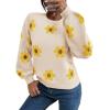 imageWomens Daisy Sweater Fall Winter Long Sleeve Pullover Loose Fit Flower Knit Sweater TopsBeige