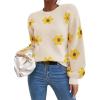 imageWomens Daisy Sweater Fall Winter Long Sleeve Pullover Loose Fit Flower Knit Sweater TopsBeige