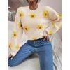 imageWomens Daisy Sweater Fall Winter Long Sleeve Pullover Loose Fit Flower Knit Sweater TopsBeige