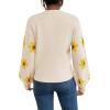 imageWomens Daisy Sweater Fall Winter Long Sleeve Pullover Loose Fit Flower Knit Sweater TopsBeige