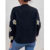 imageWomens Daisy Sweater Fall Winter Long Sleeve Pullover Loose Fit Flower Knit Sweater TopsBlack