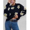imageWomens Daisy Sweater Fall Winter Long Sleeve Pullover Loose Fit Flower Knit Sweater TopsBlack