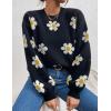 imageWomens Daisy Sweater Fall Winter Long Sleeve Pullover Loose Fit Flower Knit Sweater TopsBlack