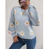 imageWomens Daisy Sweater Fall Winter Long Sleeve Pullover Loose Fit Flower Knit Sweater TopsBlue