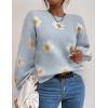 imageWomens Daisy Sweater Fall Winter Long Sleeve Pullover Loose Fit Flower Knit Sweater TopsBlue