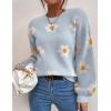 imageWomens Daisy Sweater Fall Winter Long Sleeve Pullover Loose Fit Flower Knit Sweater TopsBlue