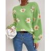 imageWomens Daisy Sweater Fall Winter Long Sleeve Pullover Loose Fit Flower Knit Sweater TopsGreen