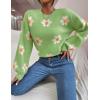 imageWomens Daisy Sweater Fall Winter Long Sleeve Pullover Loose Fit Flower Knit Sweater TopsGreen