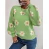 imageWomens Daisy Sweater Fall Winter Long Sleeve Pullover Loose Fit Flower Knit Sweater TopsGreen