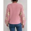 imageWomens Daisy Sweater Fall Winter Long Sleeve Pullover Loose Fit Flower Knit Sweater TopsPink
