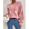 imageWomens Daisy Sweater Fall Winter Long Sleeve Pullover Loose Fit Flower Knit Sweater TopsPink