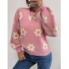 imageWomens Daisy Sweater Fall Winter Long Sleeve Pullover Loose Fit Flower Knit Sweater TopsPink