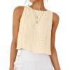 imageIDEALSANXUN Eyelet Tank Tops for Women Spring Summer Cute Cropped Sleeveless Shirts BlousesBeige