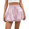 imageIDEALSANXUN Flowy Shorts for Women Spring Summer Ruffle Tiered Skorts Elastic High Waist Drawstring Golf Tennis Mini SkirtPink