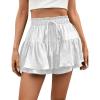 imageIDEALSANXUN Flowy Shorts for Women Spring Summer Ruffle Tiered Skorts Elastic High Waist Drawstring Golf Tennis Mini SkirtWhite