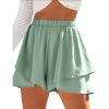 imageIDEALSANXUN Flowy Shorts for Women Spring Summer Ruffle Tiered Skorts Elastic High Waisted Casual Cute Beach Mini SkirtGreen